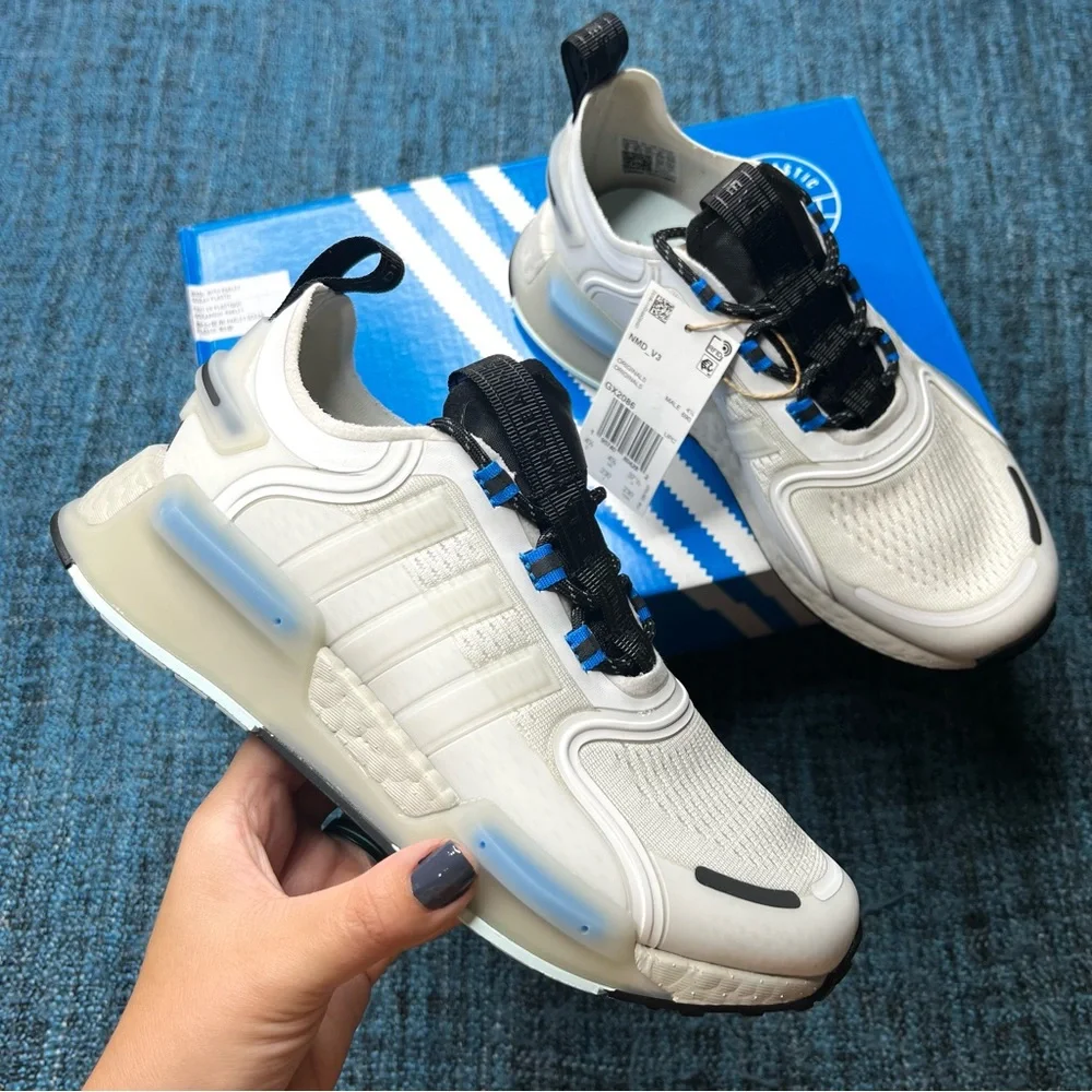 Adidas NMD V3 Sneakers in Crystal White Grey Blue Rush Mens Size 6 Athletic Shoe